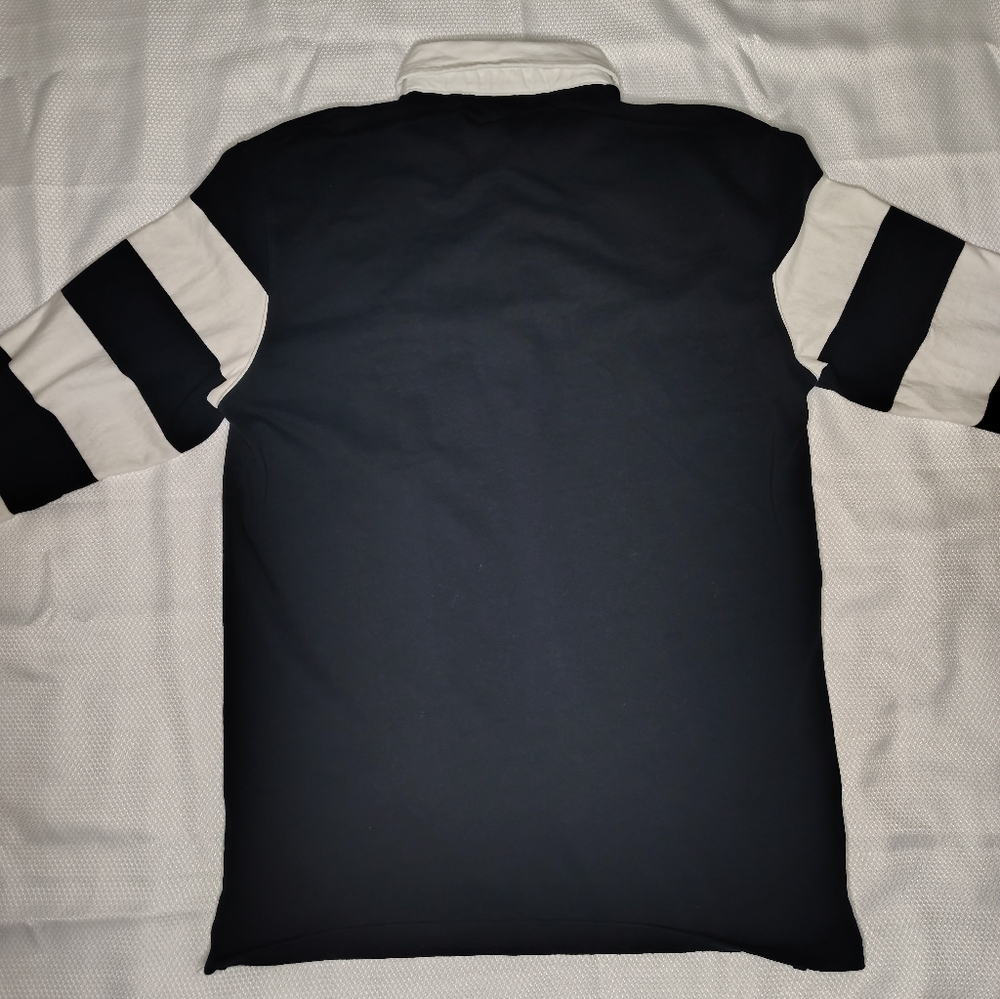 Navy and White Striped Long Sleeve ZARA Polo Shirt - Picture 5 of 9